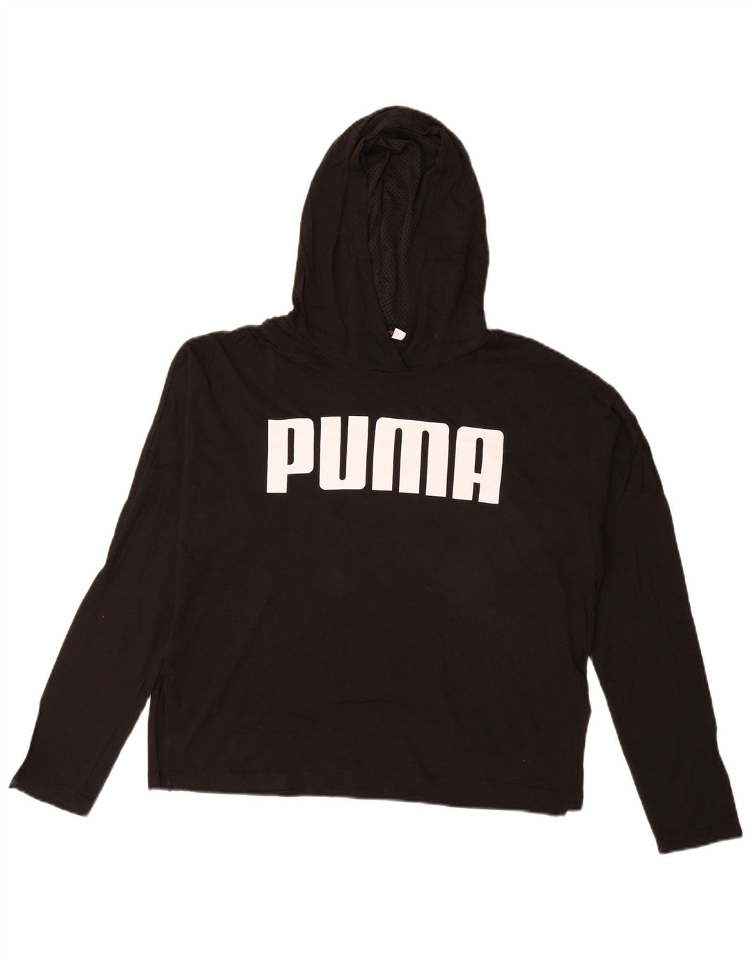 PUMA Womens Oversized Hooded Graphic Top Long Sleeve UK 10 Small Black
