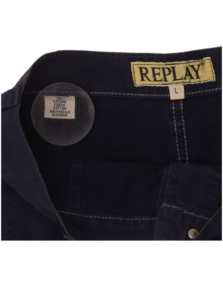 Replay Womens Mini A-Line Skirt Large W30 Navy Blue Cotton