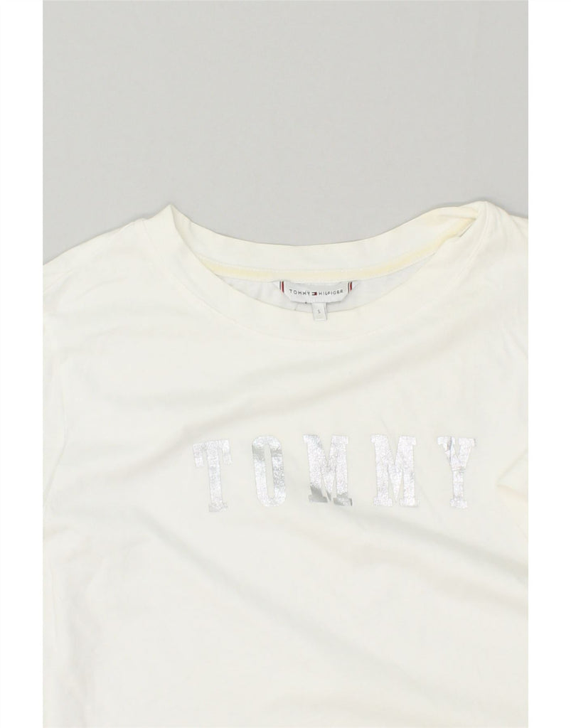 TOMMY HILFIGER Womens Graphic T-Shirt Top UK 10 Small White Cotton | Vintage Tommy Hilfiger | Thrift | Second-Hand Tommy Hilfiger | Used Clothing | Messina Hembry 