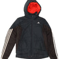 ADIDAS Boys Hooded Padded Jacket 13-14 Years Navy Blue Colourblock