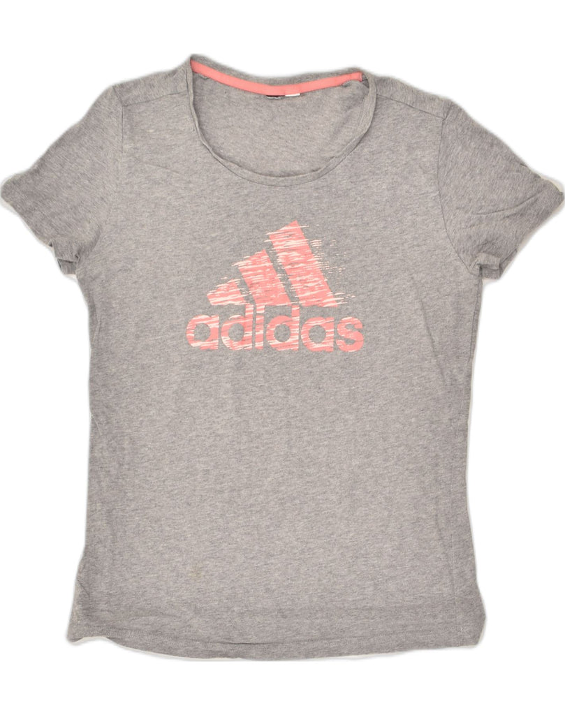 ADIDAS Womens Graphic T-Shirt Top UK 12 Medium Grey Cotton | Vintage Adidas | Thrift | Second-Hand Adidas | Used Clothing | Messina Hembry 