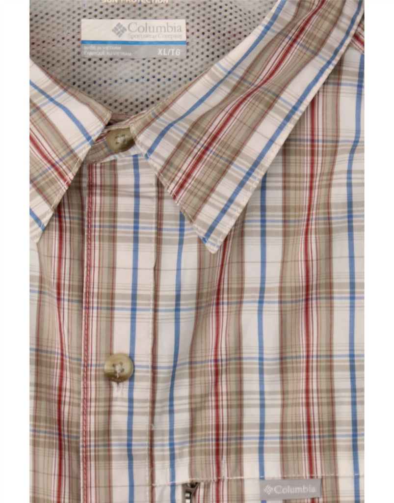 COLUMBIA Mens Big & Tall Short Sleeve Shirt XL Beige Check Cotton Vintage Columbia and Second-Hand Columbia from Messina Hembry 