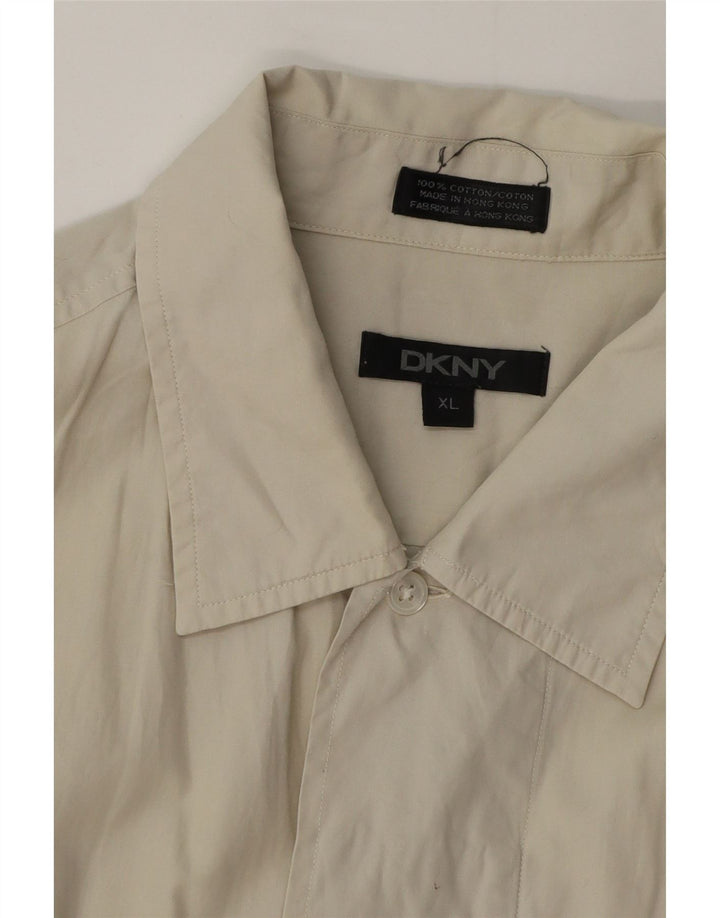 Dkny Mens Short Sleeve Shirt XL Beige Cotton
