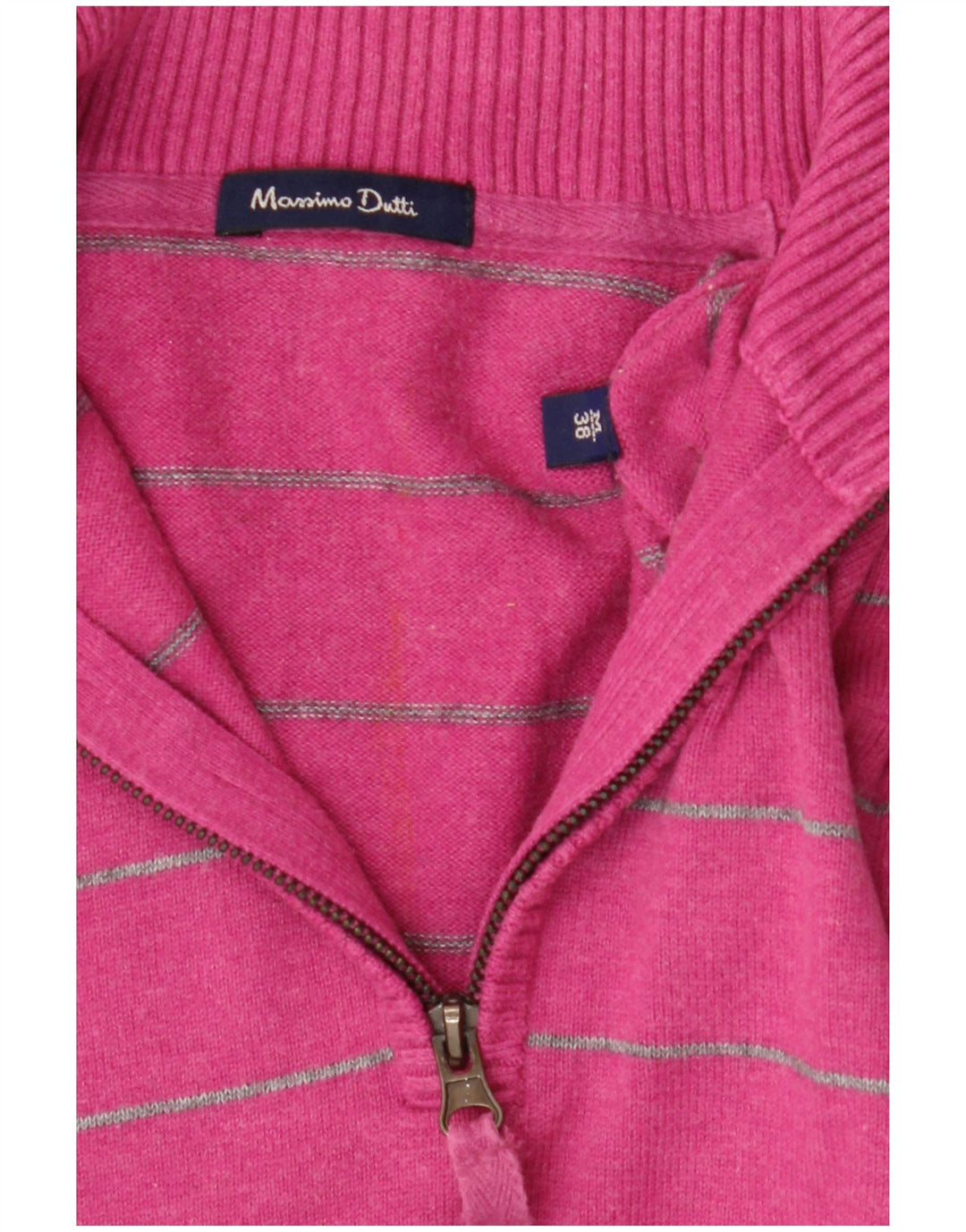 Massimo Dutti Womens Zip Neck Jumper Sweater EU 38  Medium Pink Striped
