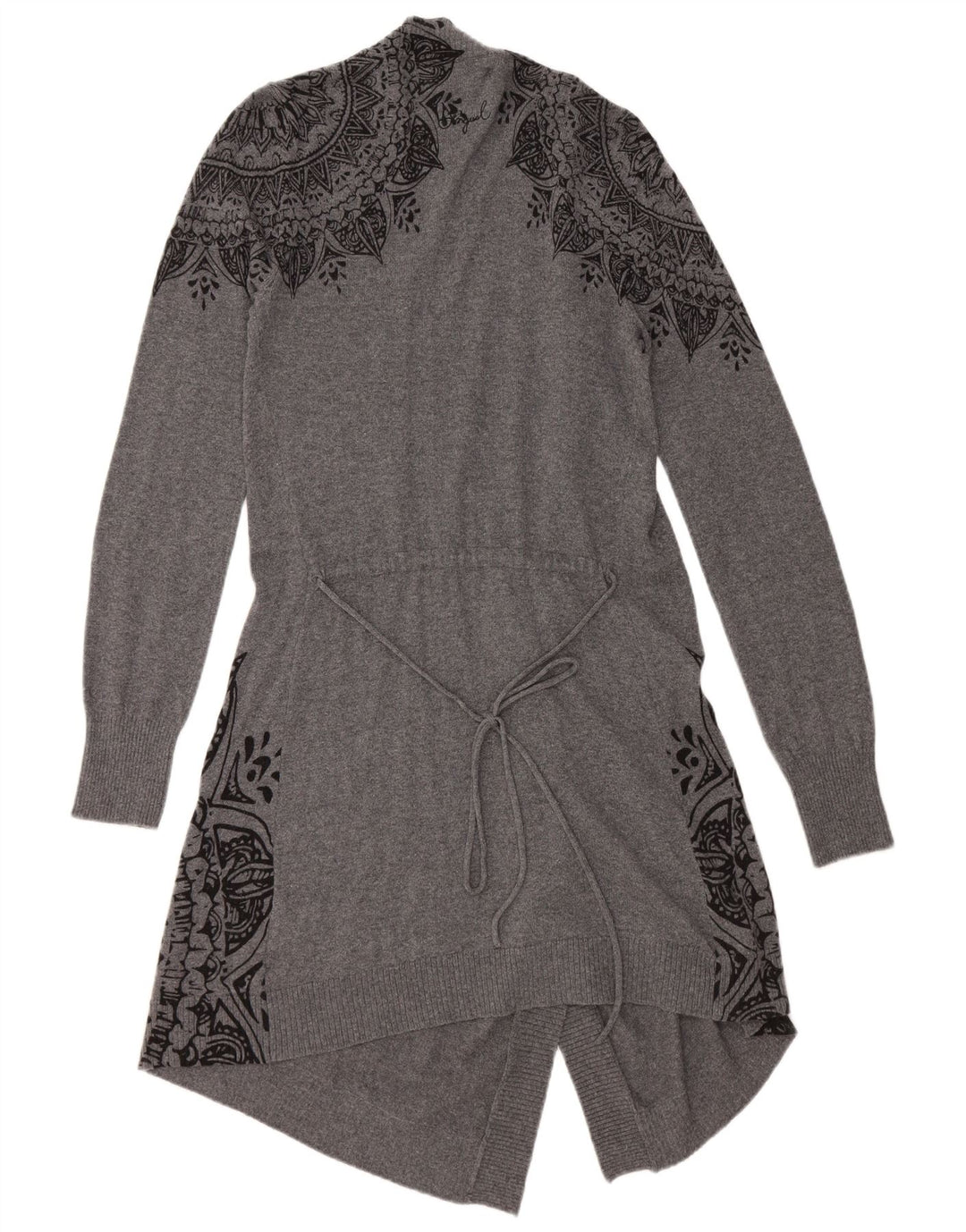 DESIGUAL Womens Longline Open Cardigan Sweater UK 12 Medium Grey Floral