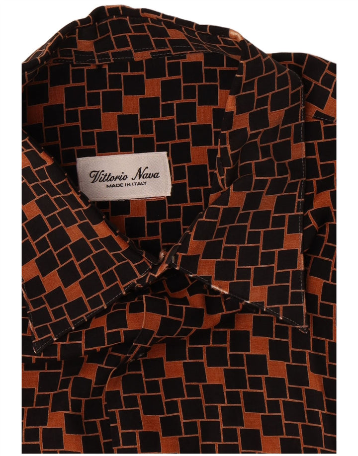 Vintage Mens Short Sleeve Shirt Large Brown Geometric