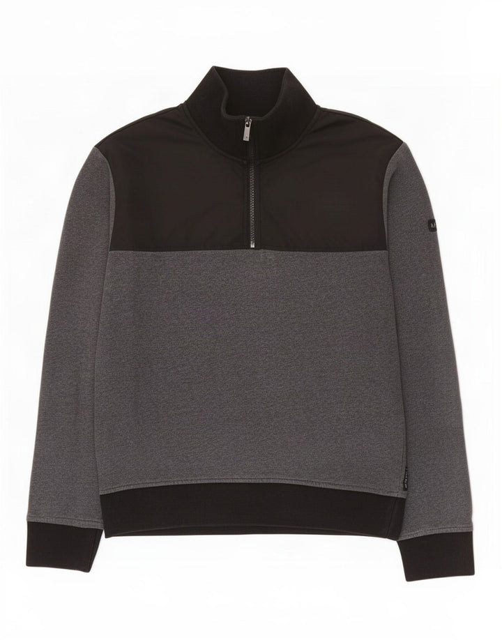 Armani Jeans Mens Zip Neck Sweatshirt Jumper Medium Grey Colourblock