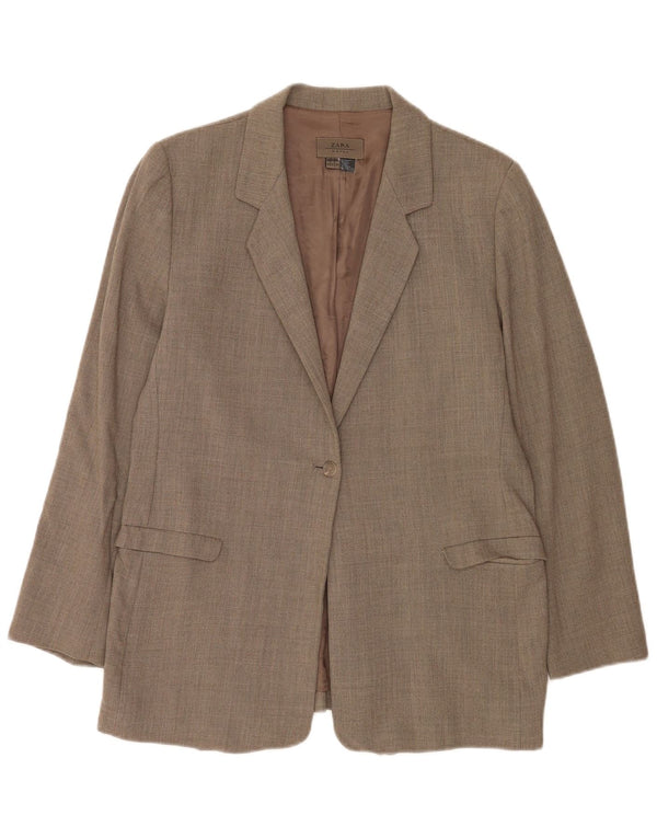 Zara Womens 1 Button Blazer Jacket EU 44 XL Brown Wool