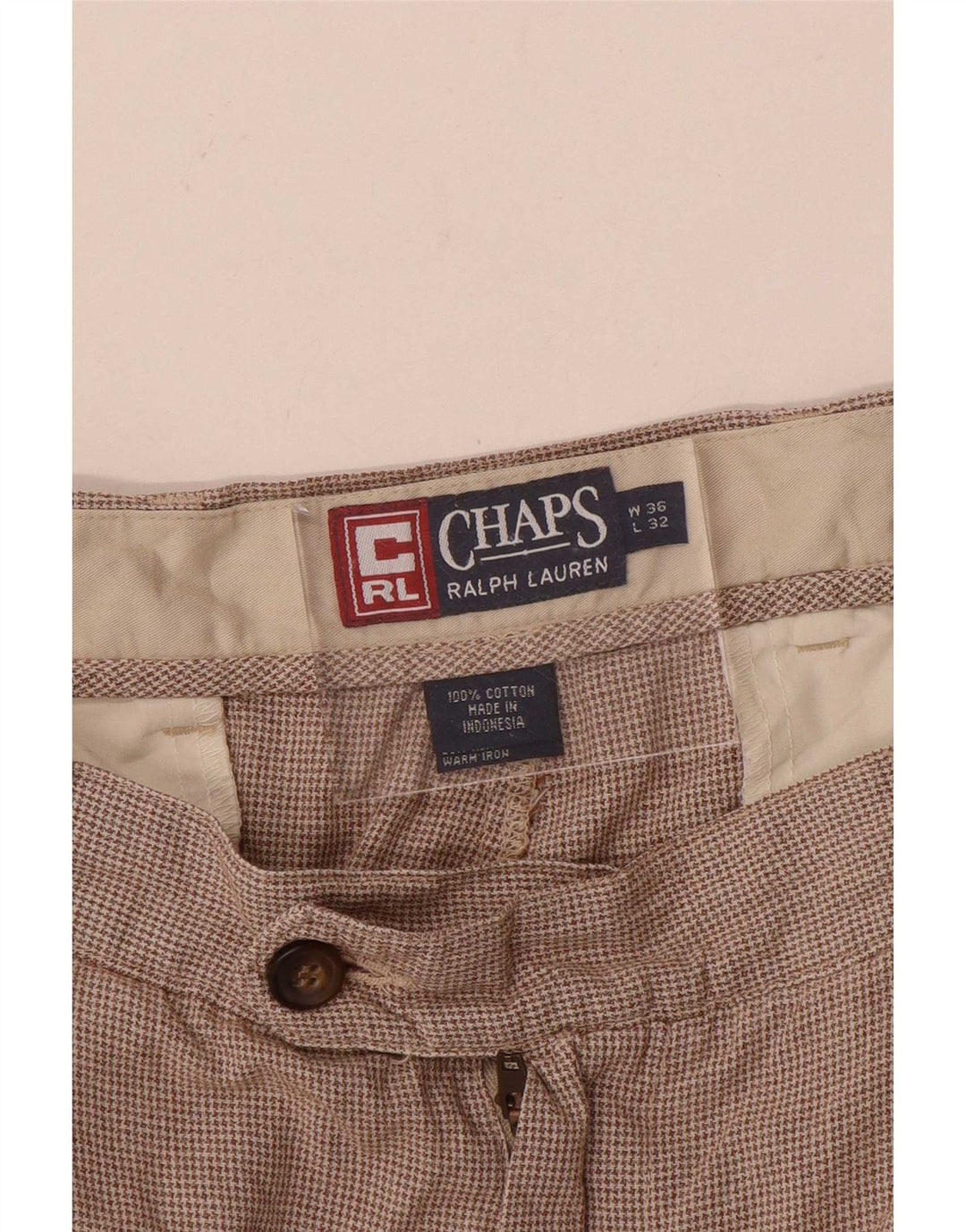 Chaps Ralph Lauren Mens Pegged Suit Trousers W36 L32 Brown Houndstooth
