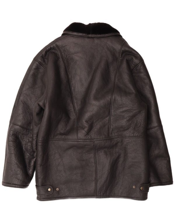 VINTAGE Mens Double Breasted Shearling Jacket IT 58 4XL Black Shearling