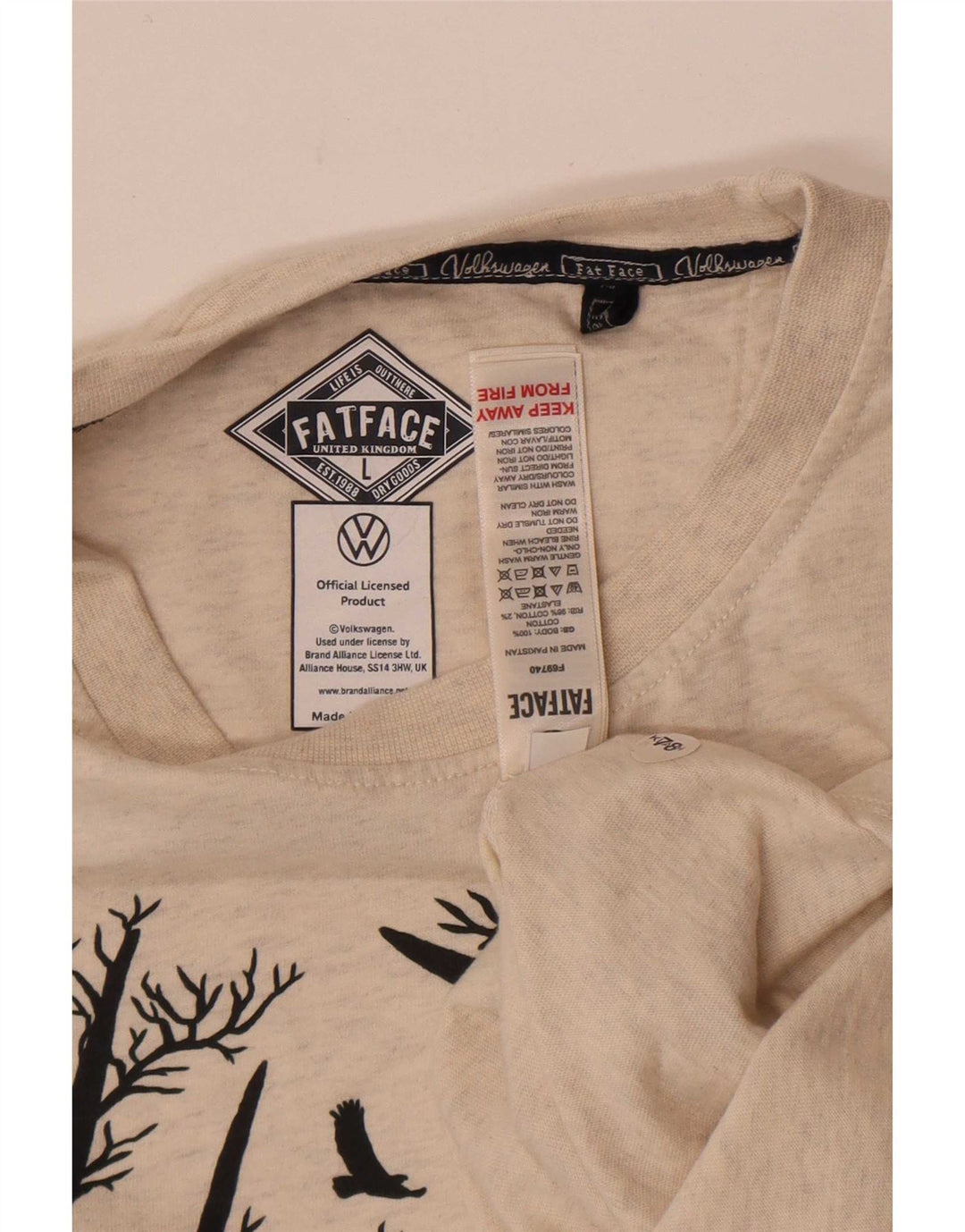 Fat Face Mens Graphic T-Shirt Top Large Off White Flecked Cotton