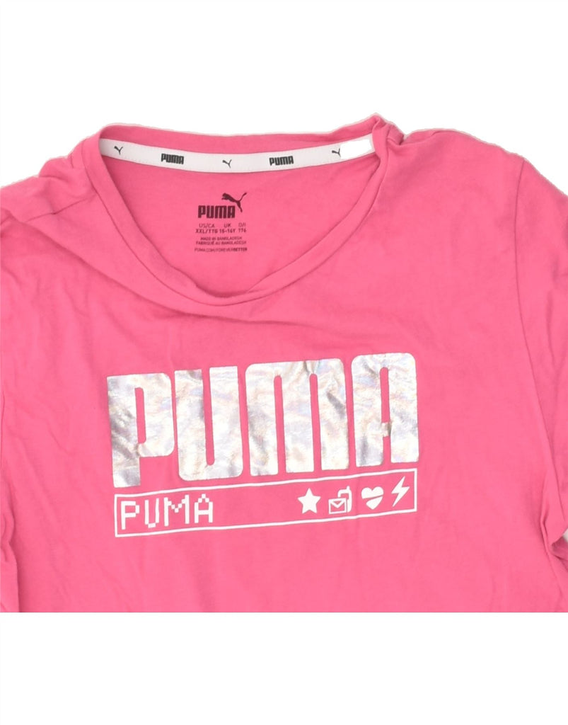 PUMA Girls Graphic T-Shirt Top 15-16 Years 2XL Pink Cotton | Vintage Puma | Thrift | Second-Hand Puma | Used Clothing | Messina Hembry 