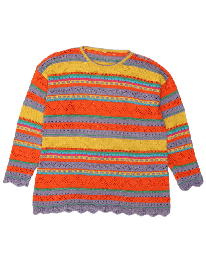 VINTAGE Womens Crew Neck Jumper Sweater UK 16 Large Multicoloured Striped