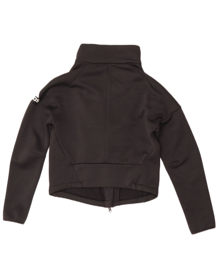 Adidas Womens Crop Tracksuit Top Jacket UK 8/10 Small Black Polyester