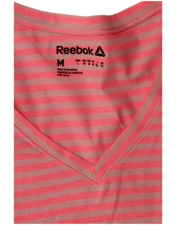Reebok Womens T-Shirt Top UK 12 Medium  Pink Striped Polyester