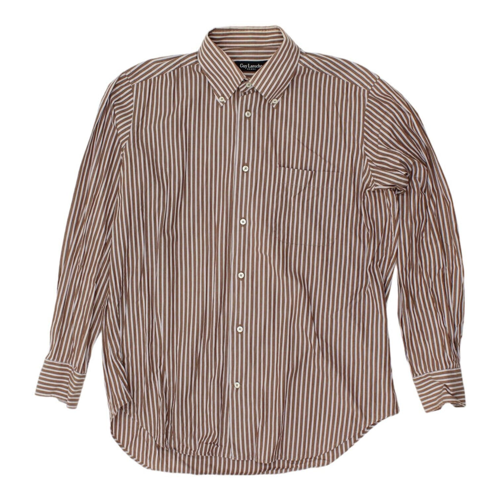 Guy Laroche Mens Brown White Striped Button Down Shirt | Vintage Designer VTG | Vintage Messina Hembry | Thrift | Second-Hand Messina Hembry | Used Clothing | Messina Hembry 