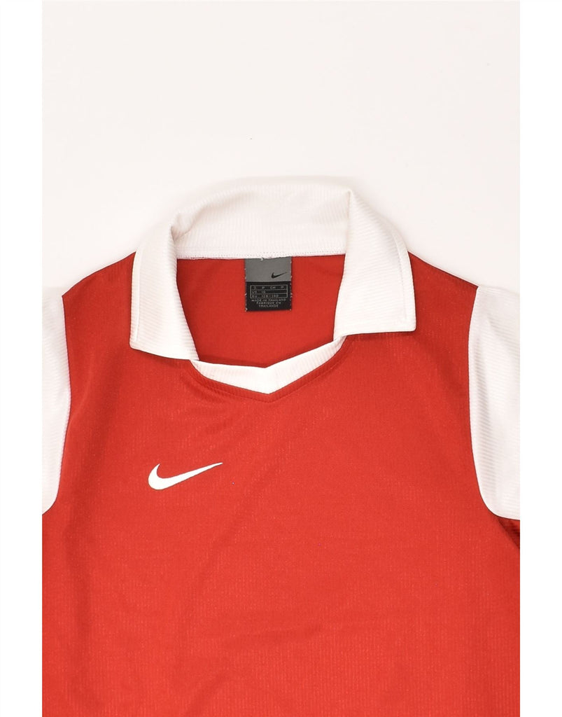 NIKE Boys Long Sleeve Polo Shirt 9-10 Years Small Red Colourblock | Vintage Nike | Thrift | Second-Hand Nike | Used Clothing | Messina Hembry 