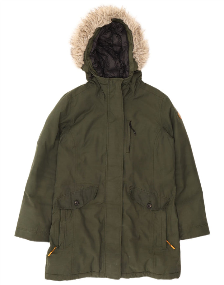 Timberland Womens Hooded Parka Jacket UK 14 Medium Green Polyester