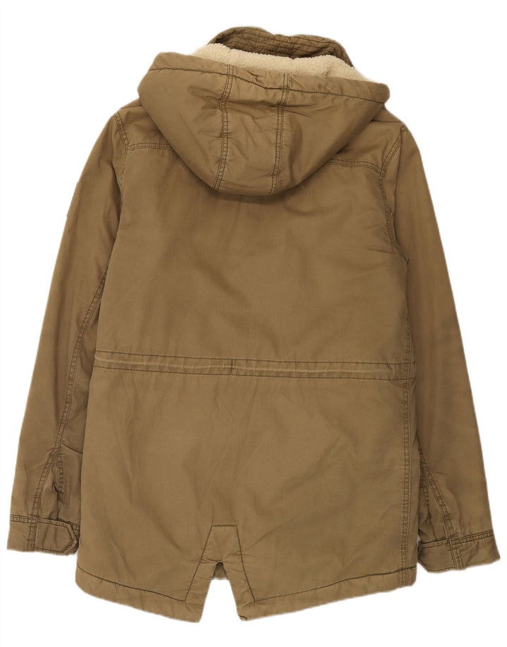 Superdry Womens Hooded Parka Jacket UK 16 Large Khaki Cotton