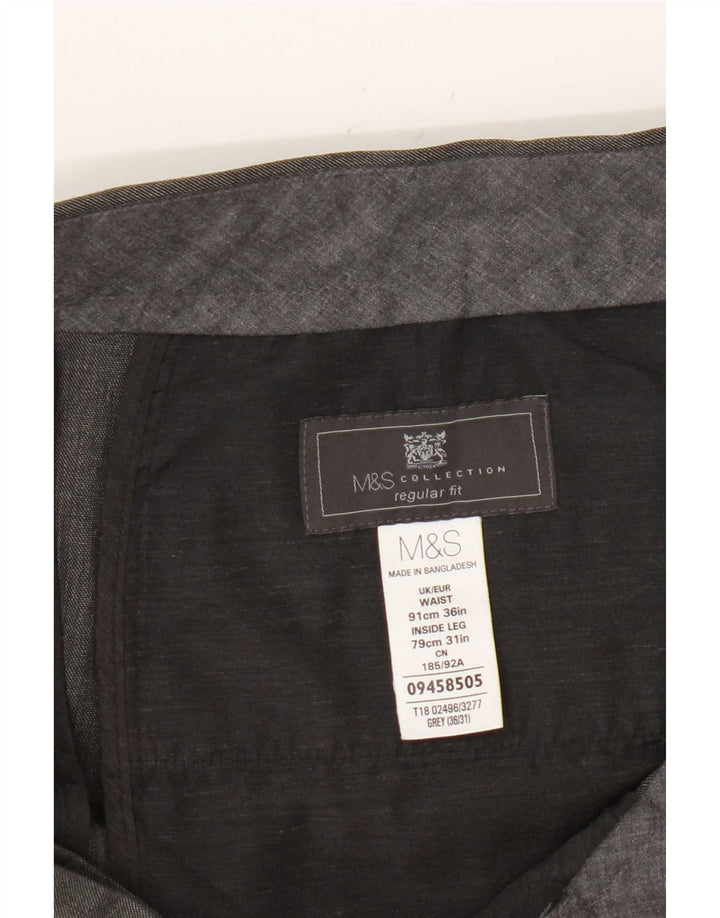 Marks & Spencer Mens Regular Fit Suit Trousers W36 L31 Grey Polyester