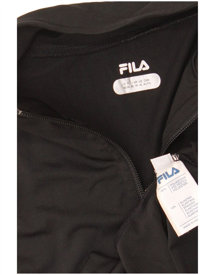 FILA Womens Tracksuit Top Jacket UK 16 Large Black Colourblock Polyester