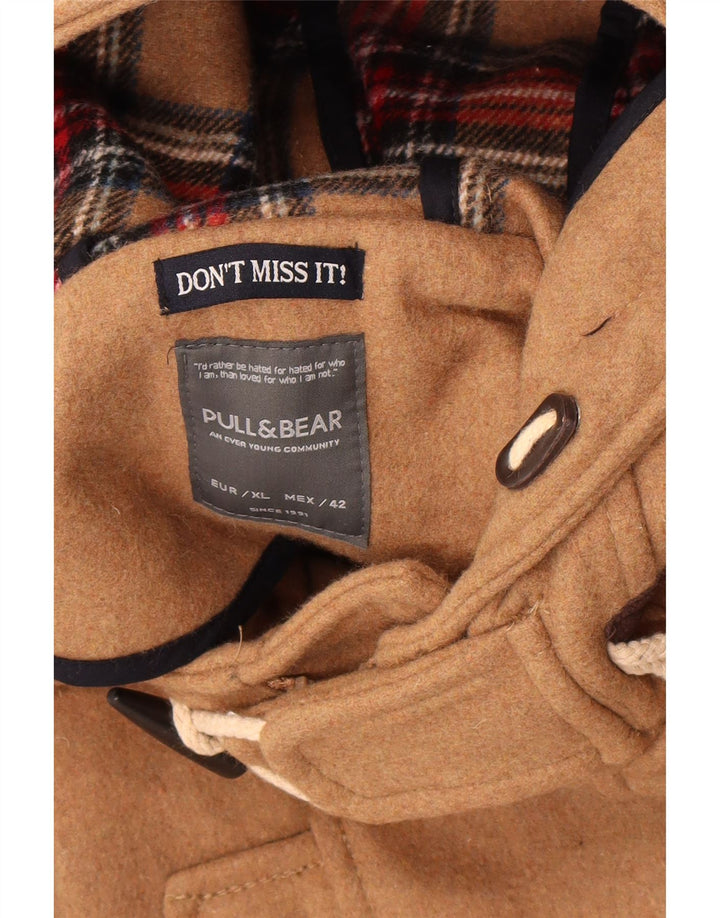 Pull & Bear Mens Hooded Duffle Coat UK 42 XL Beige Polyester
