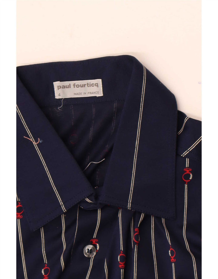 Vintage Mens Short Sleeve Shirt Small Navy Blue Striped Cotton