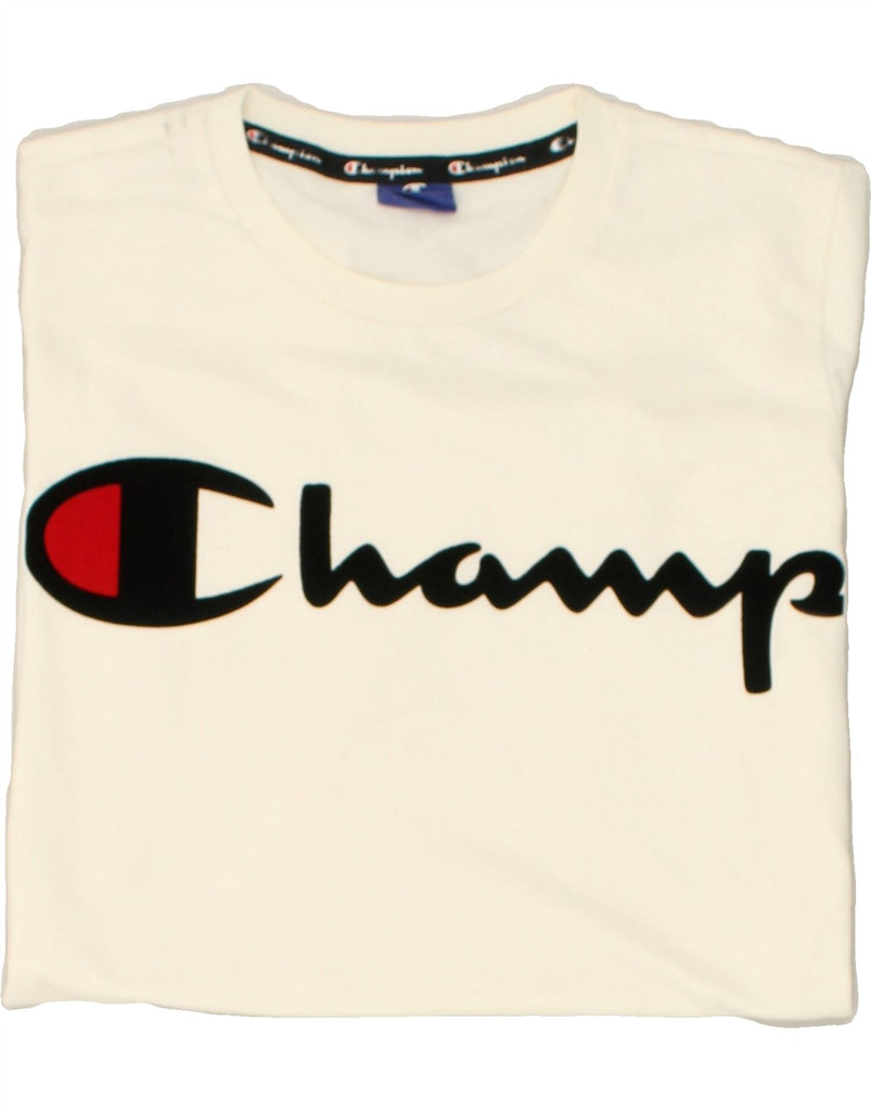 CHAMPION Mens Graphic T-Shirt Top Medium White Cotton | Vintage Champion | Thrift | Second-Hand Champion | Used Clothing | Messina Hembry 