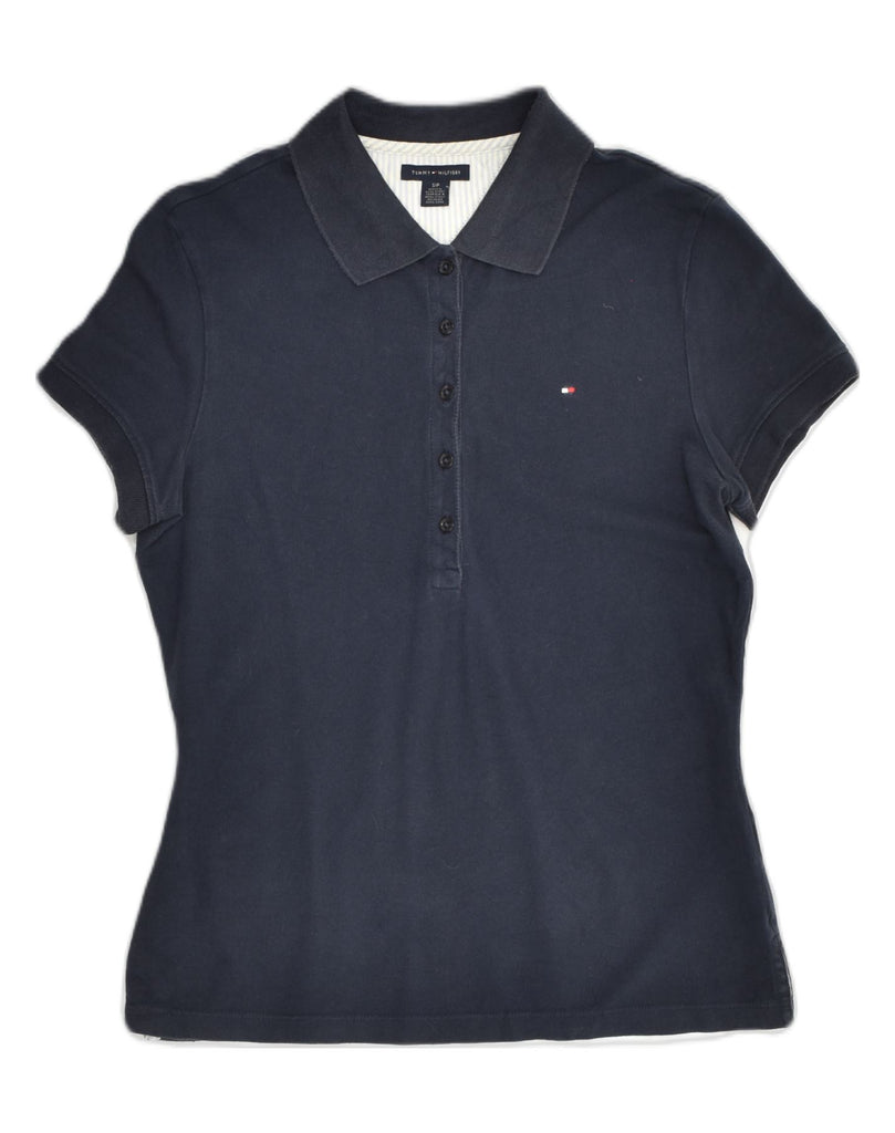 TOMMY HILFIGER Womens Polo Shirt UK 10 Small Navy Blue Cotton | Vintage Tommy Hilfiger | Thrift | Second-Hand Tommy Hilfiger | Used Clothing | Messina Hembry 