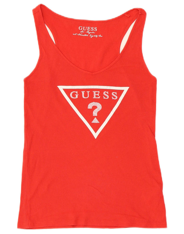 Guess Womens Graphic Vest Top UK 12 Medium Red Cotton
