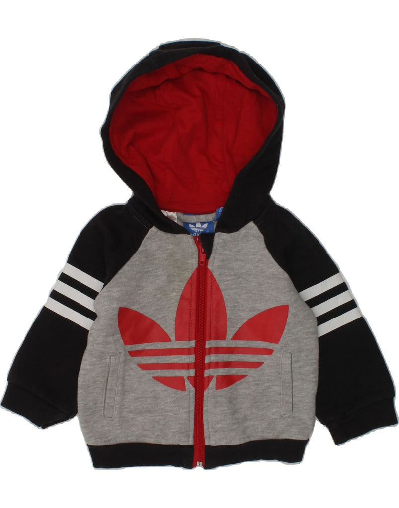 ADIDAS Baby Girls Graphic Zip Hoodie Sweater 3-6 Months Grey Colourblock | Vintage Adidas | Thrift | Second-Hand Adidas | Used Clothing | Messina Hembry 