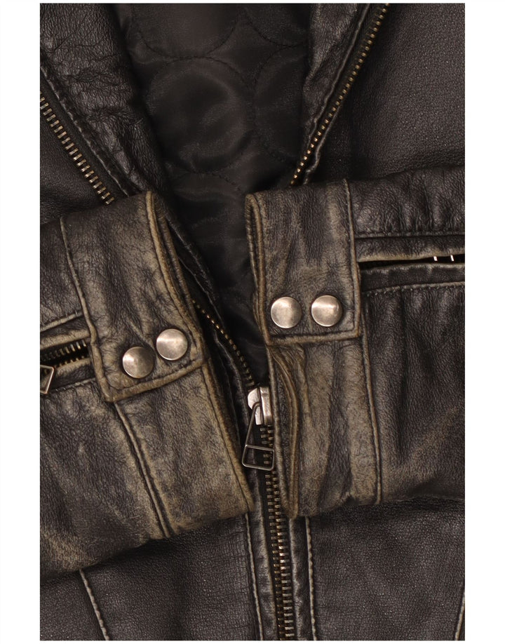 Vintage Mens Biker Leather Jacket UK 42 XL Black Leather