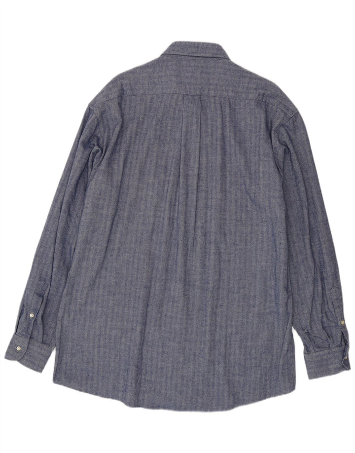 Vintage Mens Shirt Size 45 18 2XL Navy Blue Herringbone Cotton