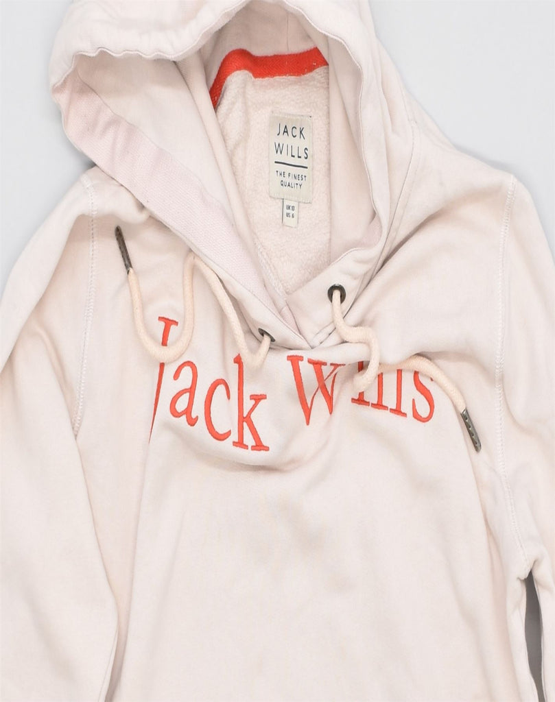 JACK WILLS Womens Graphic Hoodie Jumper UK 10 Small Beige Cotton | Vintage | Thrift | Second-Hand | Used Clothing | Messina Hembry 