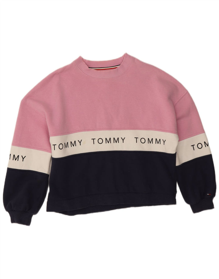 Tommy Hilfiger Womens Graphic Sweatshirt Jumper UK 10 Small Pink