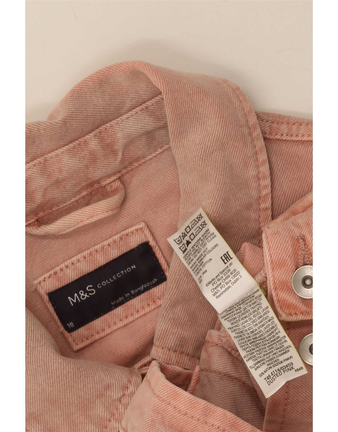 Marks & Spencer Womens Denim Jacket UK 18 XL Pink Cotton