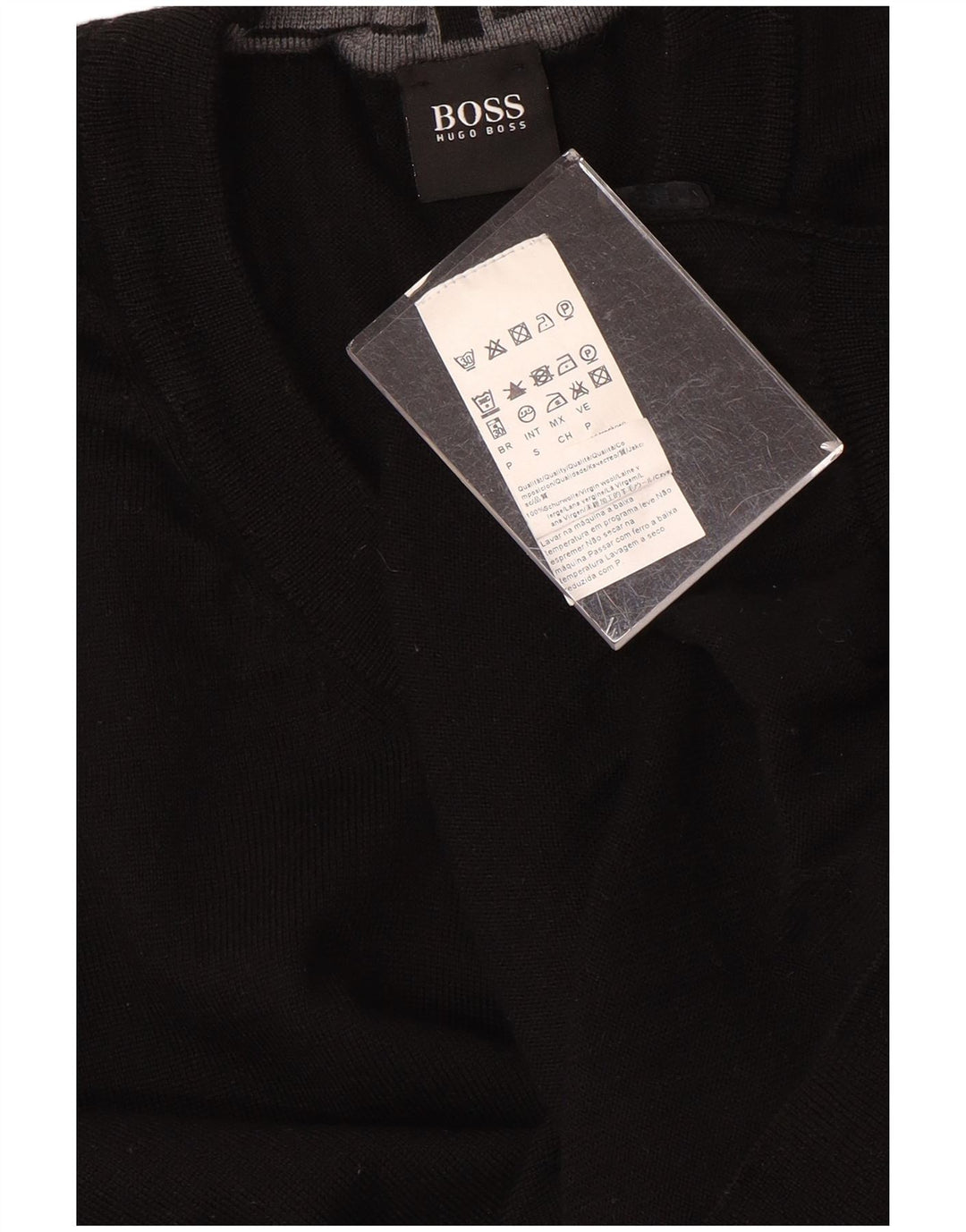 Hugo Boss Mens V-Neck Jumper Sweater Small Black Wool