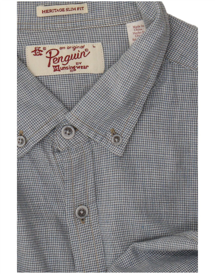 Penguin Mens Heritage Short Sleeve Slim Fit Shirt Large Blue