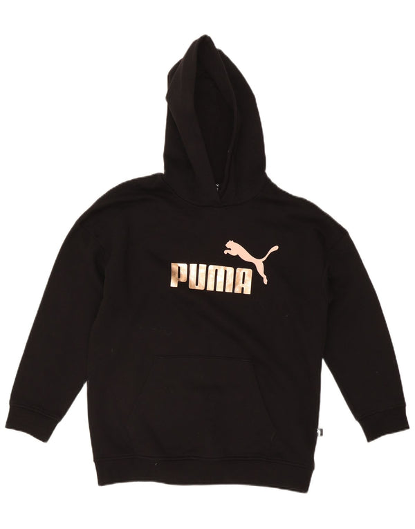 Puma Girls Graphic Hoodie Jumper 15-16 Years Black Cotton