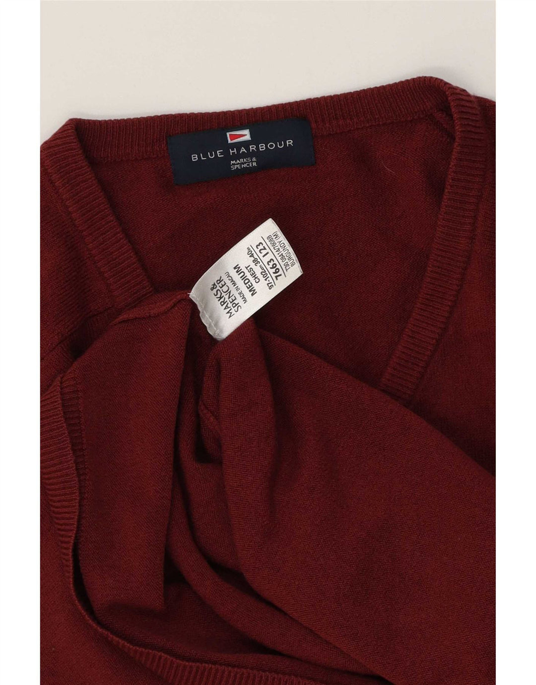 Marks & Spencer Mens Blue Harbour V-Neck Jumper Sweater Medium Burgundy