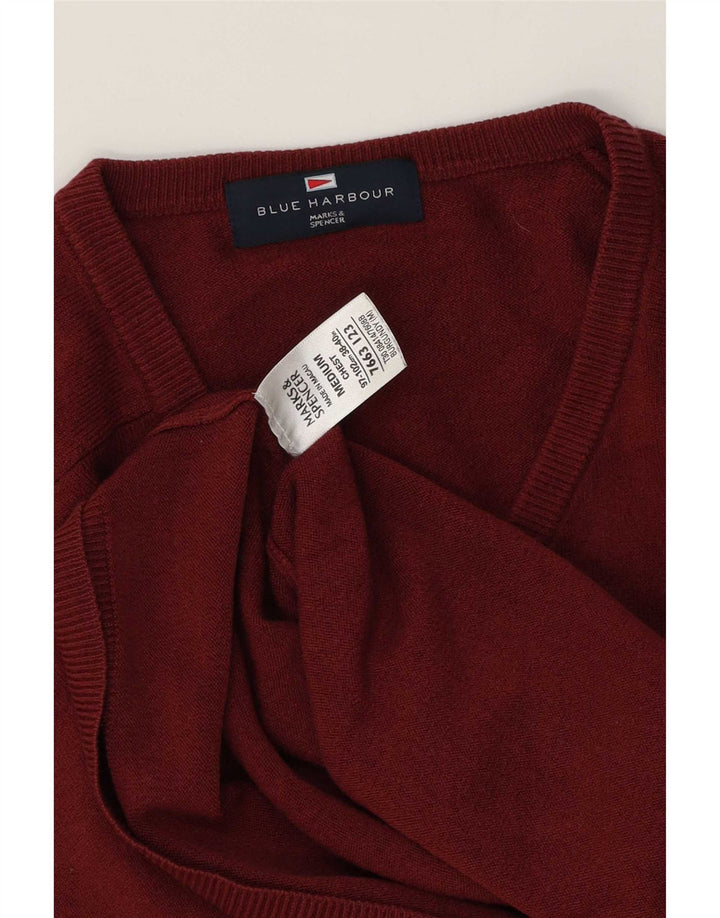 Marks & Spencer Mens Blue Harbour V-Neck Jumper Sweater Medium Burgundy