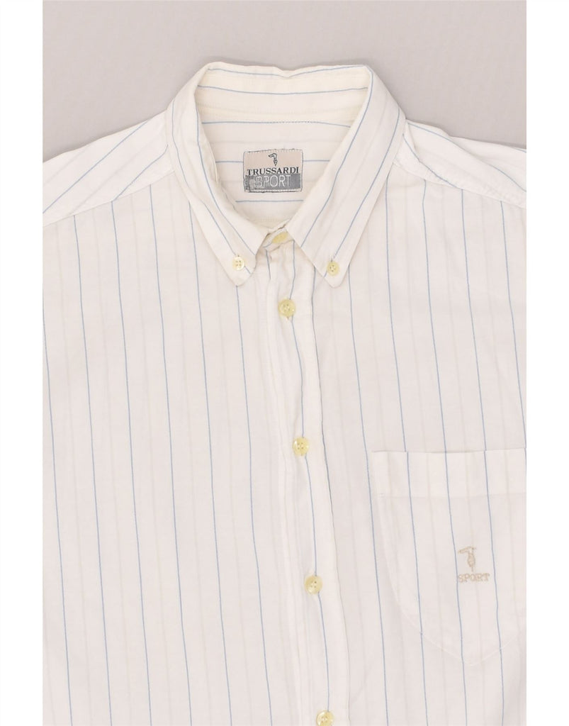 TRUSSARDI Mens Shirt Medium White Pinstripe | Vintage Trussardi | Thrift | Second-Hand Trussardi | Used Clothing | Messina Hembry 