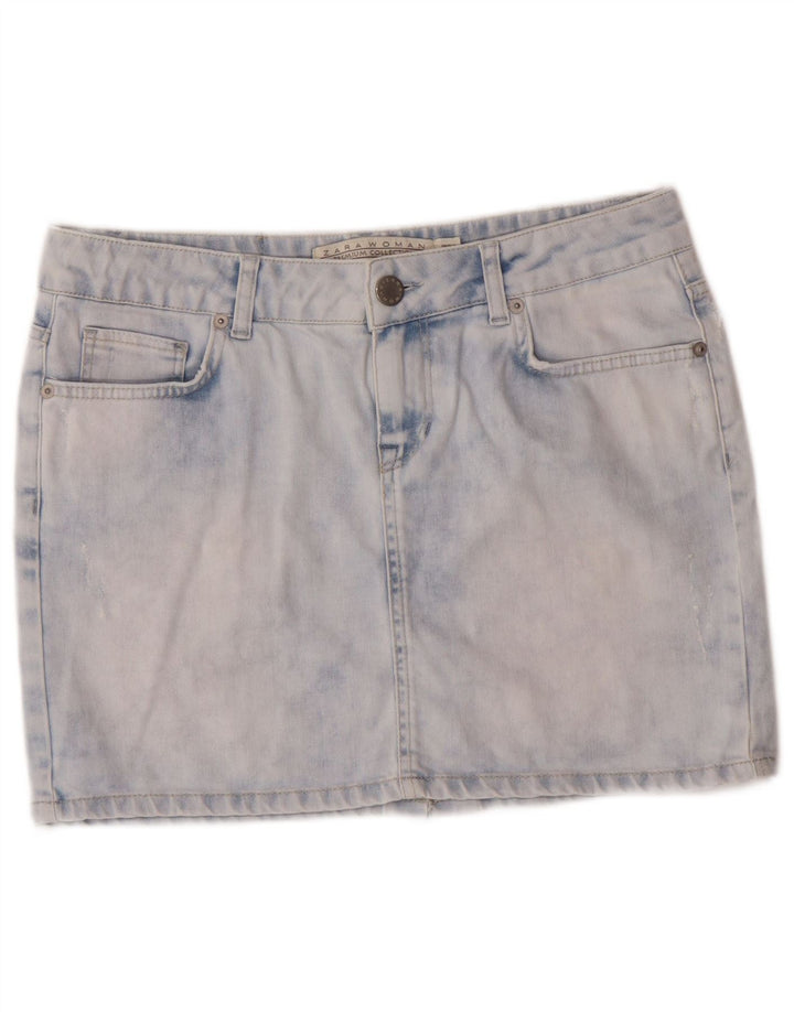 Zara Womens Acid Wash Denim Skirt EU 40 Medium W30 Blue Cotton Classic
