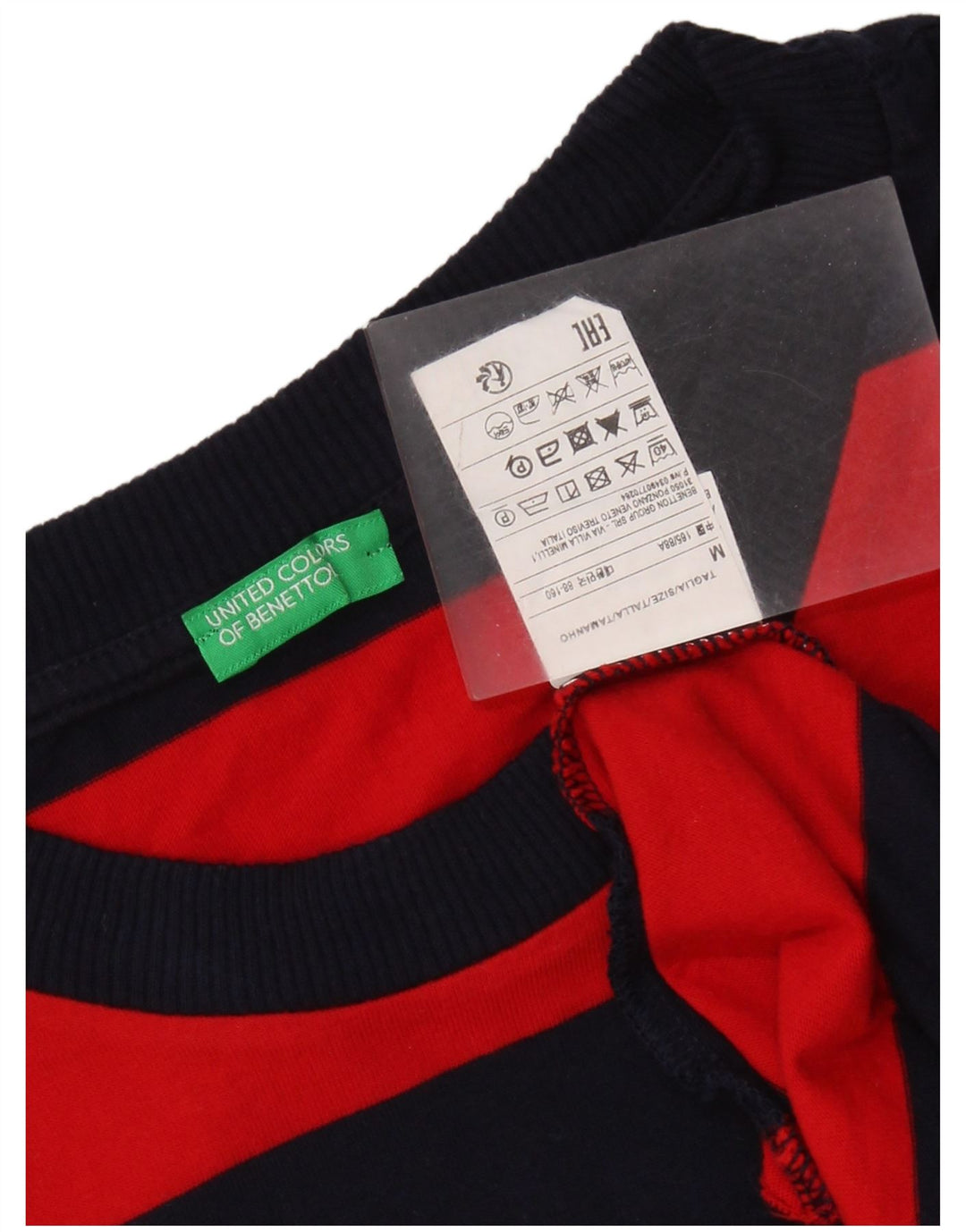 BENETTON Mens T-Shirt Top Medium Navy Blue Striped Cotton