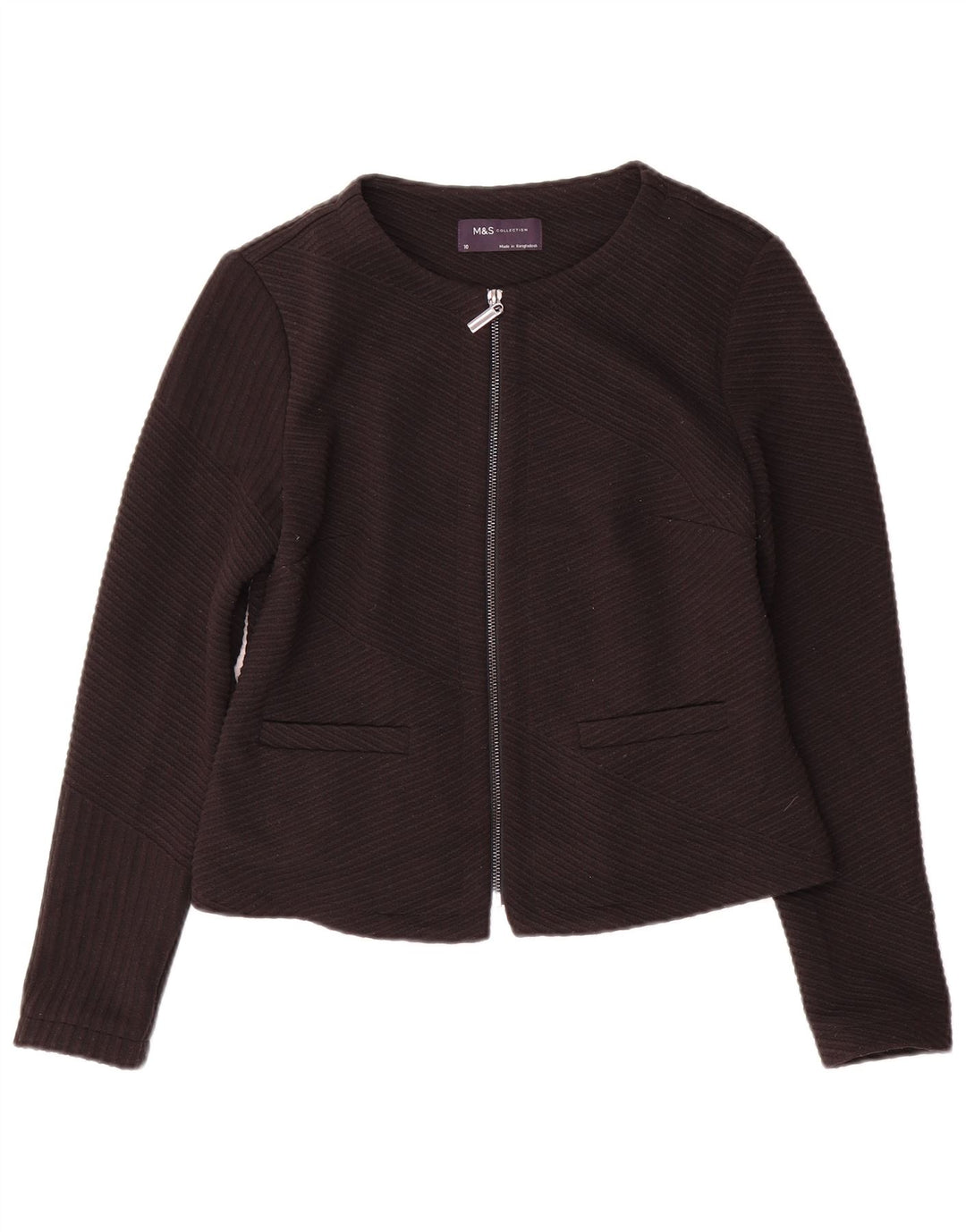 Marks & Spencer Womens Full Zip Blazer Jacket UK 10 Small Black Striped