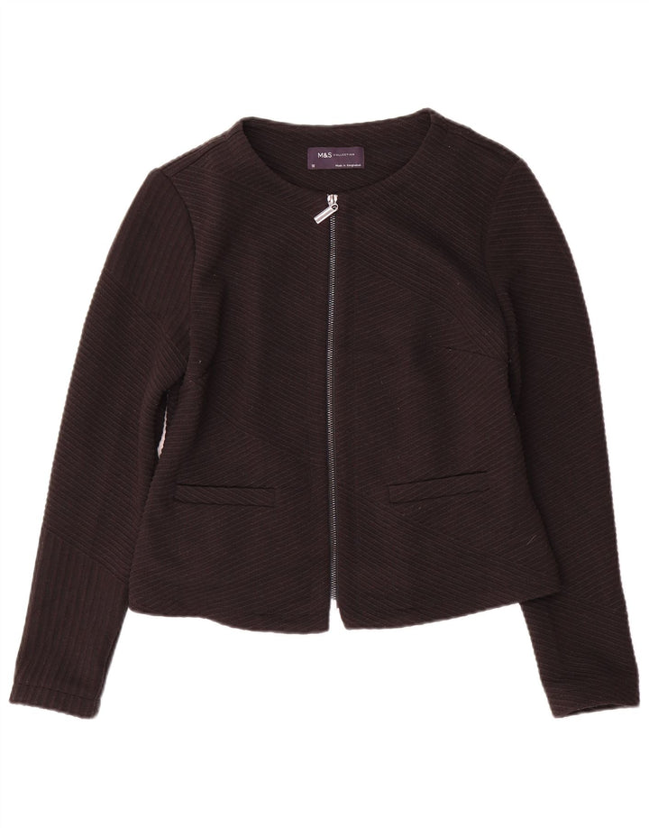 Marks & Spencer Womens Full Zip Blazer Jacket UK 10 Small Black Striped