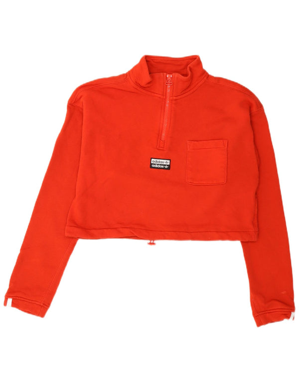 Adidas Womens Crop Zip Neck Sweatshirt Jumper UK 8 Small Red Cotton