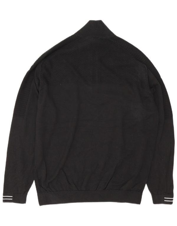Hugo Boss Mens Zip Neck Jumper Sweater XL Black Striped Cotton