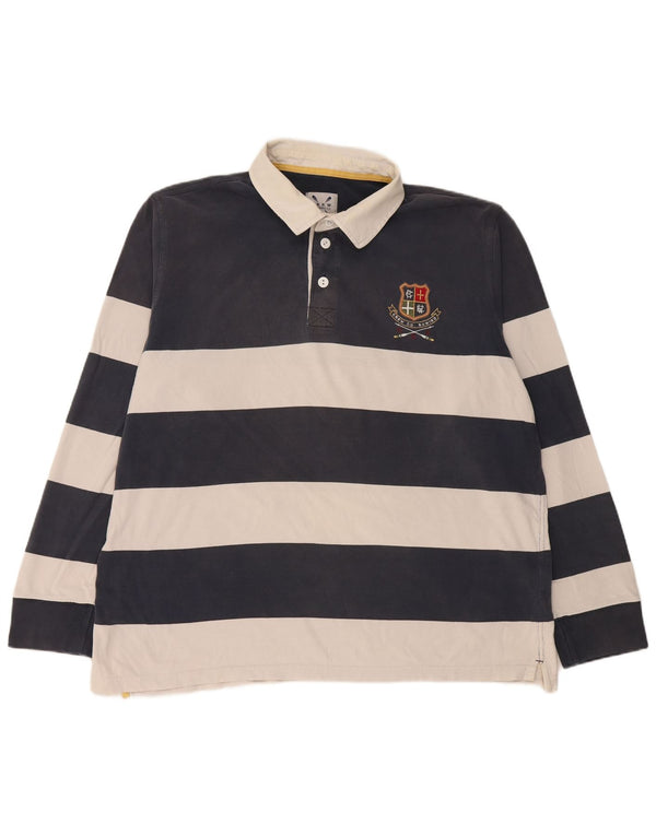 Crew Clothing Mens Long Sleeve Rugby Polo Shirt 2XL Navy Blue Striped