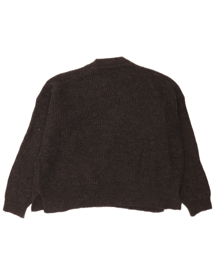 Zara Womens Crop Oversized Crew Neck Jumper Sweater UK 10 Small Grey